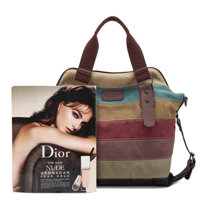 Canvas Totes Striped Womens Handbag 2022 Patchwork Rainbow Shoulder Bag Fashion Female Casual Crossbody Bag Sac A Main