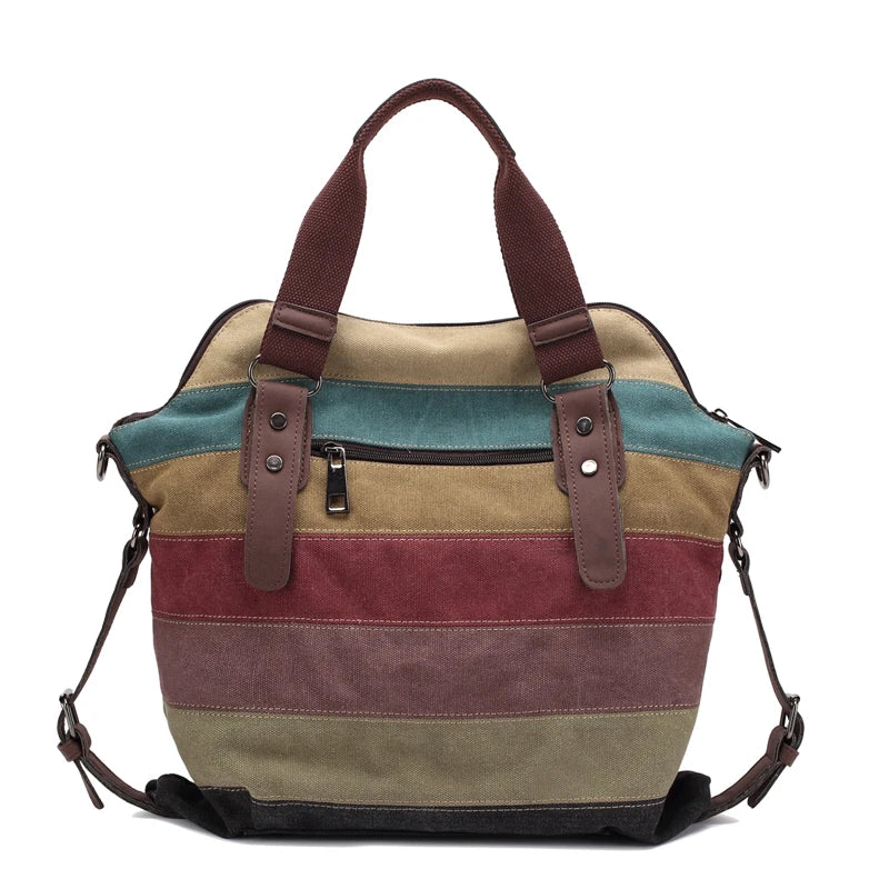 Canvas Totes Striped Womens Handbag 2022 Patchwork Rainbow Shoulder Bag Fashion Female Casual Crossbody Bag Sac A Main