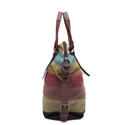 Canvas Totes Striped Womens Handbag 2022 Patchwork Rainbow Shoulder Bag Fashion Female Casual Crossbody Bag Sac A Main