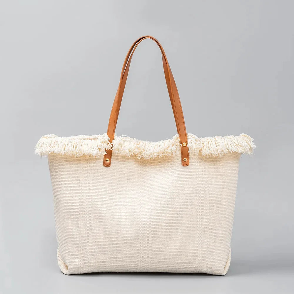 Canvas Women's Niche High-end 2024 Large Capacity Commuting Resort Style Tote Travel Shoulder Bag Handbag
