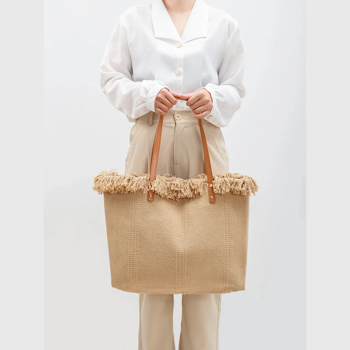 Canvas Women's Niche High-end 2024 Large Capacity Commuting Resort Style Tote Travel Shoulder Bag Handbag