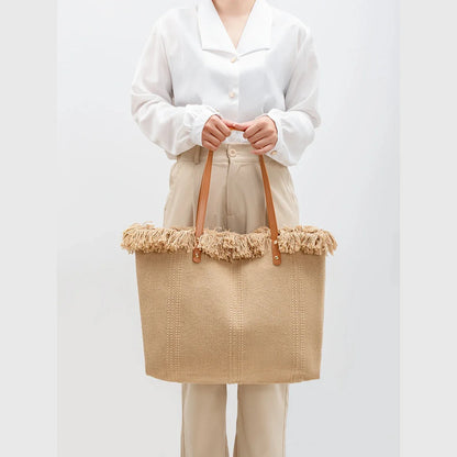 Canvas Women's Niche High-end 2024 Large Capacity Commuting Resort Style Tote Travel Shoulder Bag Handbag