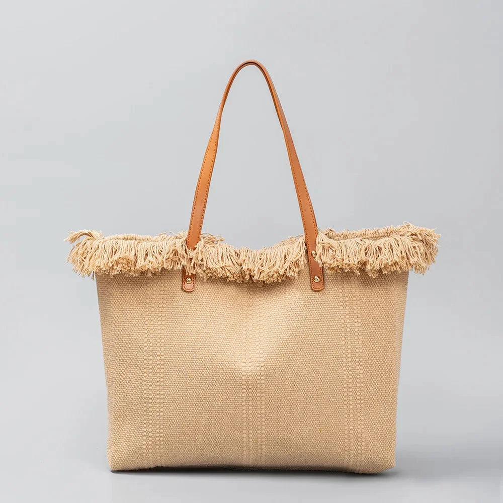 Canvas Women's Niche High-end 2024 Large Capacity Commuting Resort Style Tote Travel Shoulder Bag Handbag