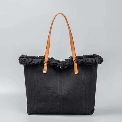 Canvas Women's Niche High-end 2024 Large Capacity Commuting Resort Style Tote Travel Shoulder Bag Handbag