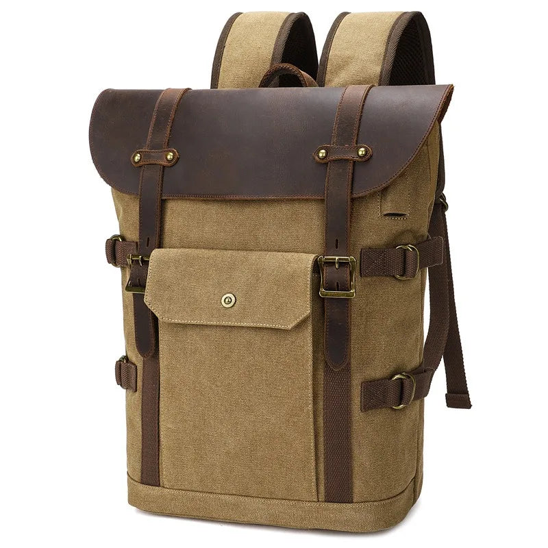 Canvas backpack, fashionable men's 15.6-inch laptop bag, outdoor student school bag, retro Crazy Horse backpack,mochila de lona