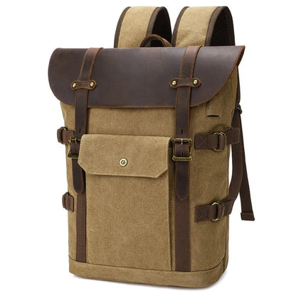 Canvas backpack, fashionable men's 15.6-inch laptop bag, outdoor student school bag, retro Crazy Horse backpack,mochila de lona