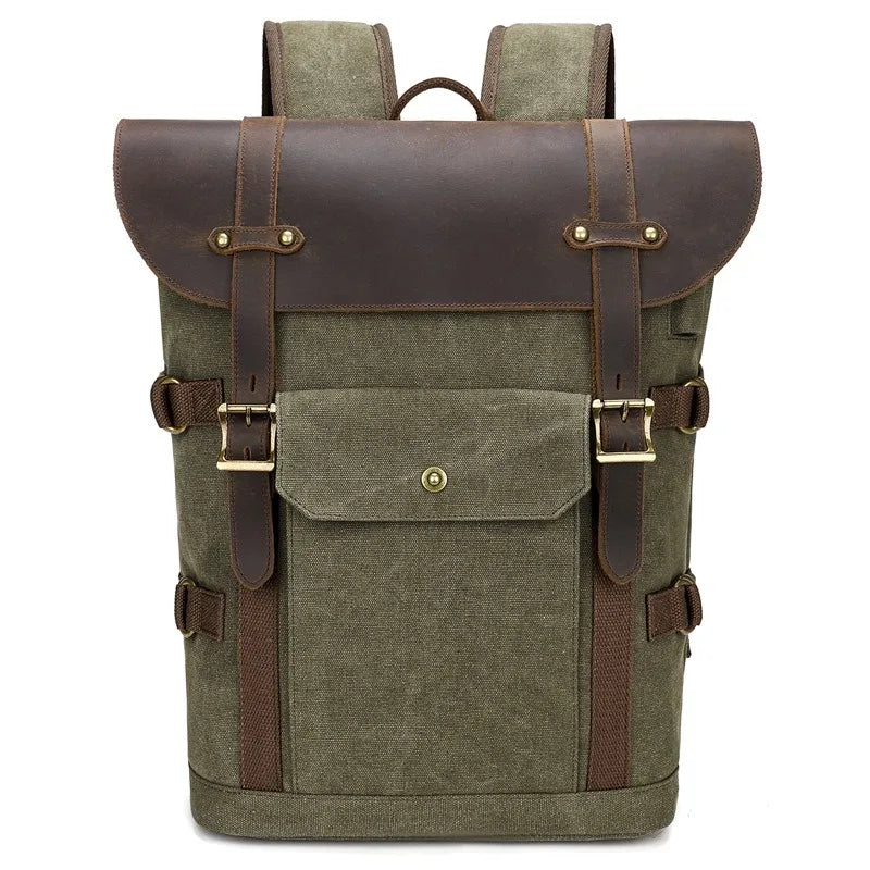 Canvas backpack, fashionable men's 15.6-inch laptop bag, outdoor student school bag, retro Crazy Horse backpack,mochila de lona