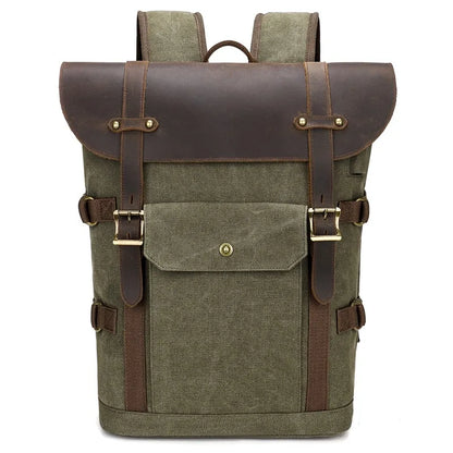 Canvas backpack, fashionable men's 15.6-inch laptop bag, outdoor student school bag, retro Crazy Horse backpack,mochila de lona
