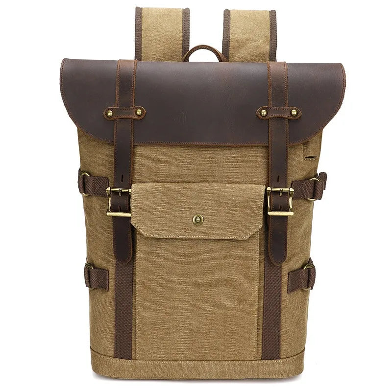 Canvas backpack, fashionable men's 15.6-inch laptop bag, outdoor student school bag, retro Crazy Horse backpack,mochila de lona