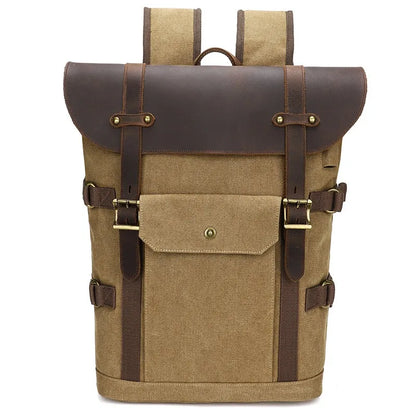 Canvas backpack, fashionable men's 15.6-inch laptop bag, outdoor student school bag, retro Crazy Horse backpack,mochila de lona