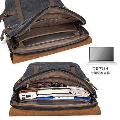 Canvas backpack, fashionable men's 15.6-inch laptop bag, outdoor student school bag, retro Crazy Horse backpack,mochila de lona