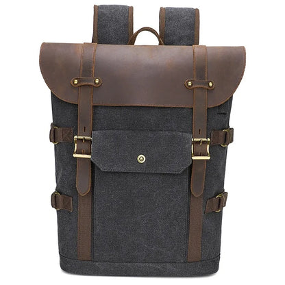 Canvas backpack, fashionable men's 15.6-inch laptop bag, outdoor student school bag, retro Crazy Horse backpack,mochila de lona