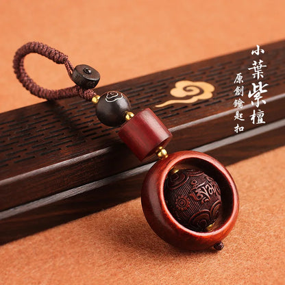 Car Keychain with Rotating Bead Wheel, Red Sandalwood Carved Rope, Creative Pendant, New Fashion Accessories