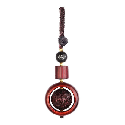 Car Keychain with Rotating Bead Wheel, Red Sandalwood Carved Rope, Creative Pendant, New Fashion Accessories