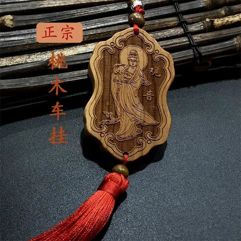 Car Peach Wood Pendant, Interior Decoration for Men and Women, Entry Exit, Safety Guanyin, Creative Personality