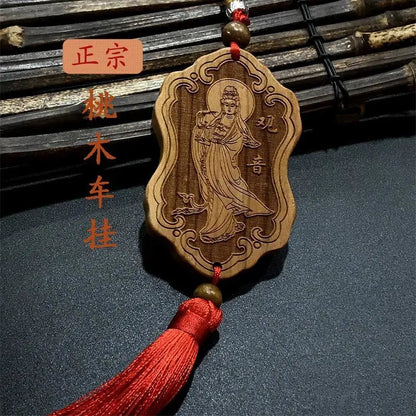 Car Peach Wood Pendant, Interior Decoration for Men and Women, Entry Exit, Safety Guanyin, Creative Personality