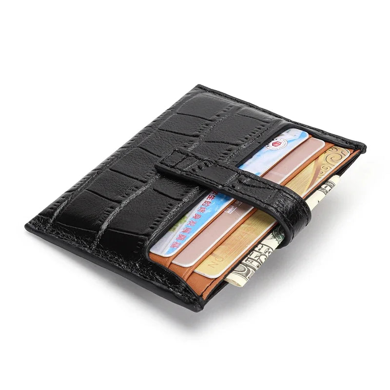 Card women's short leather ultra-thin new embossed contrast color small holder change credit card case