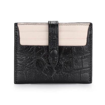 Card women's short leather ultra-thin new embossed contrast color small holder change credit card case