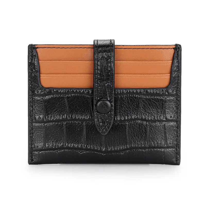 Card women's short leather ultra-thin new embossed contrast color small holder change credit card case