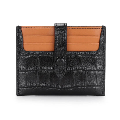 Card women's short leather ultra-thin new embossed contrast color small holder change credit card case