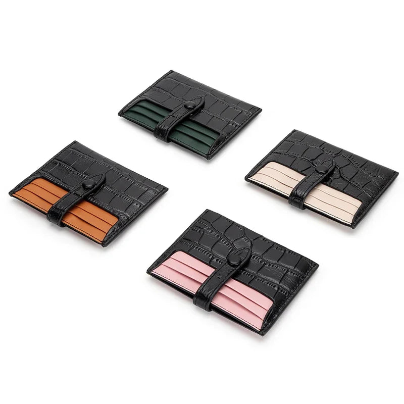 Card women's short leather ultra-thin new embossed contrast color small holder change credit card case