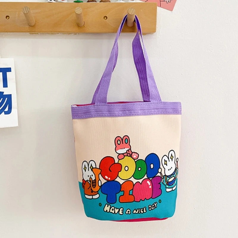 Cartoon Bucket Bag Canvas Handbag Purse Underarm Bag Tote Ladies Handbag Purse
