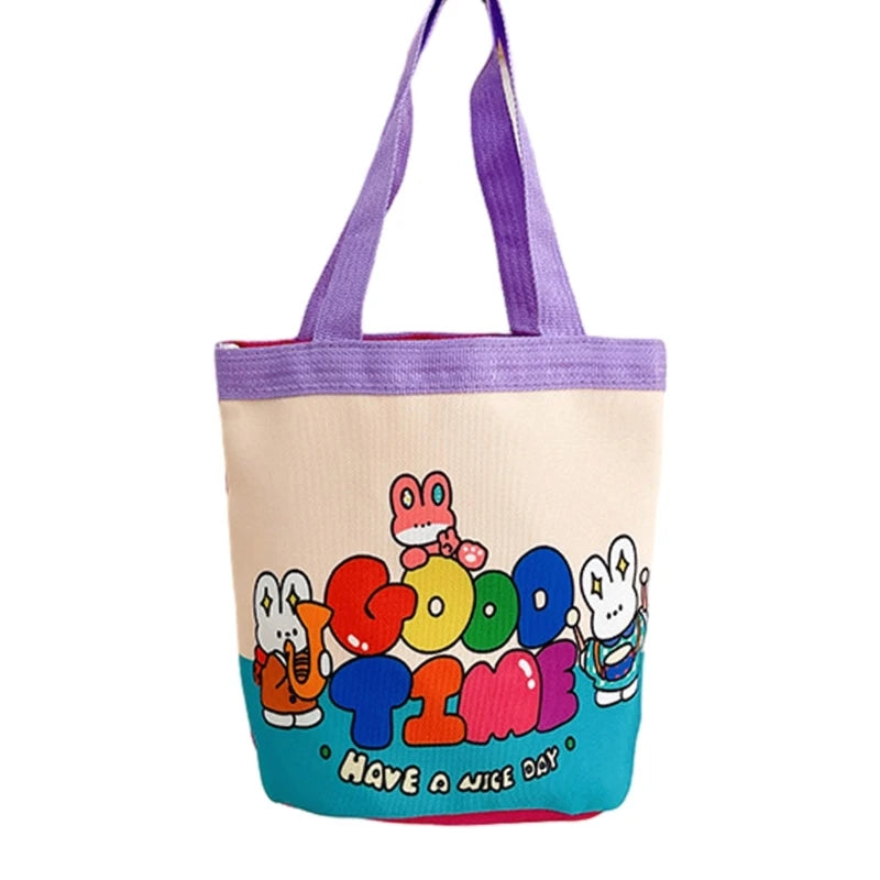 Cartoon Bucket Bag Canvas Handbag Purse Underarm Bag Tote Ladies Handbag Purse