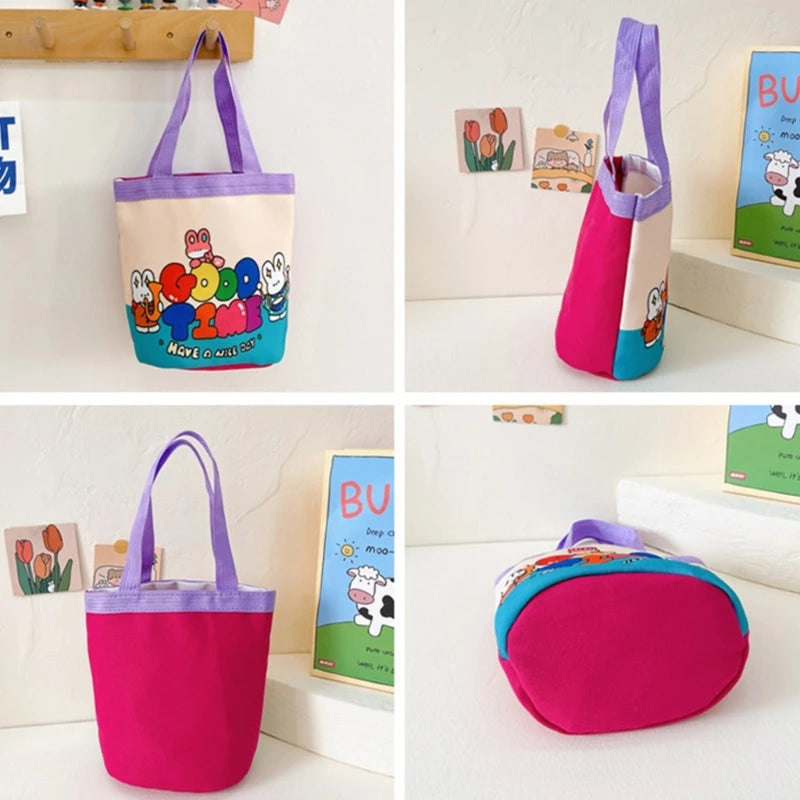 Cartoon Bucket Bag Canvas Handbag Purse Underarm Bag Tote Ladies Handbag Purse