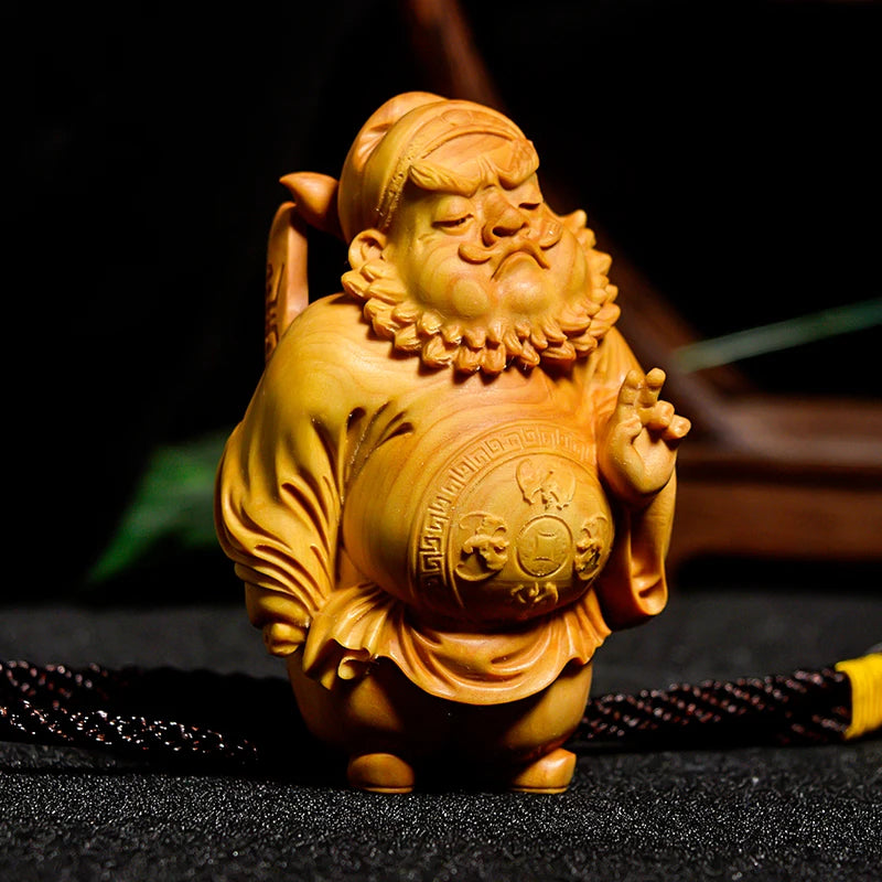 Cartoon Character Boxwood Wood Carving Home Decoration Solid Craft Cultural Gift Collection Demon Slayer Zhong Kui