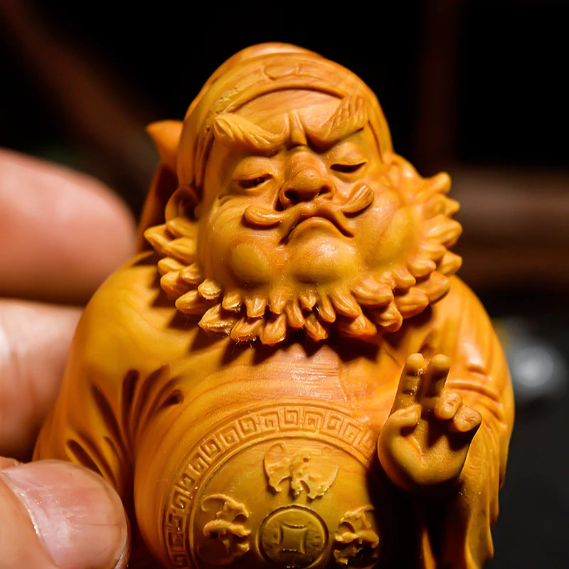 Cartoon Character Boxwood Wood Carving Home Decoration Solid Craft Cultural Gift Collection Demon Slayer Zhong Kui