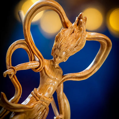 Cartoon Character Nezha Wood Carving Legend Nezha Sculpture Furnishing Boxwood Carved Solid Wood Home Decoration Crafts
