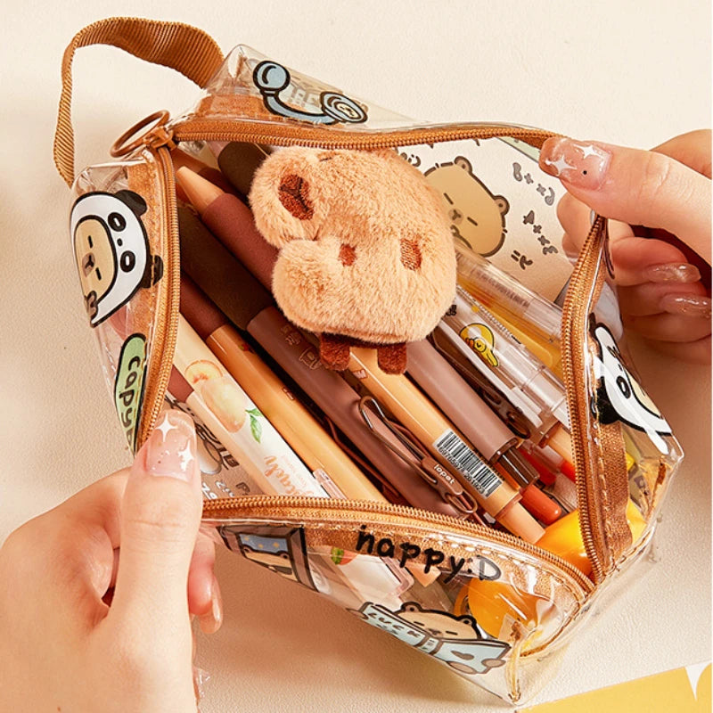 Cartoon Clear Pencil Pouch,  Kids Clear Pencil Bags, Clear Makeup Pouch,Clear Make Up Bag Children's Holiday Gifts