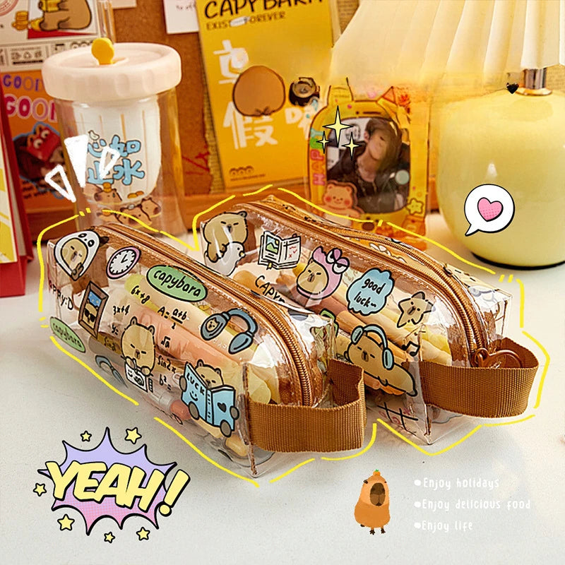 Cartoon Clear Pencil Pouch,  Kids Clear Pencil Bags, Clear Makeup Pouch,Clear Make Up Bag Children's Holiday Gifts