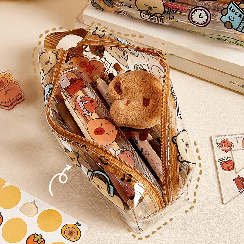 Cartoon Clear Pencil Pouch,  Kids Clear Pencil Bags, Clear Makeup Pouch,Clear Make Up Bag Children's Holiday Gifts
