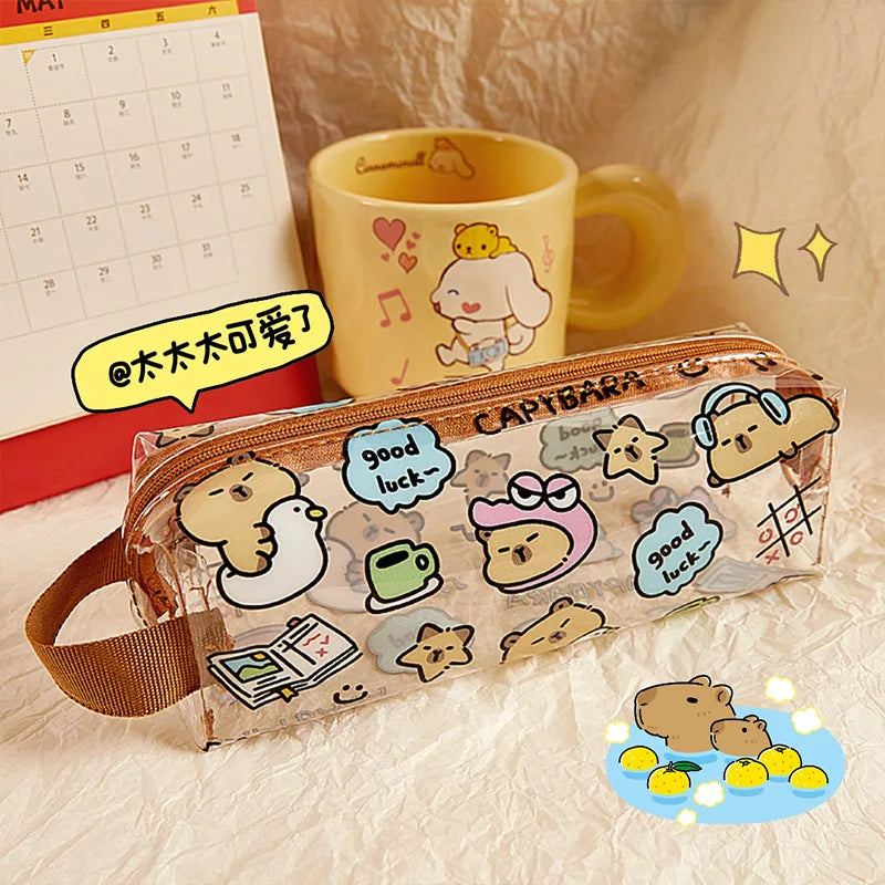 Cartoon Clear Pencil Pouch,  Kids Clear Pencil Bags, Clear Makeup Pouch,Clear Make Up Bag Children's Holiday Gifts