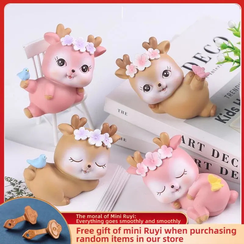 Cartoon Creativity Deerlet Car Ornament Micro Landscape Bonsai Decoration Desktop Creative Trinket Home Accessories Figurines