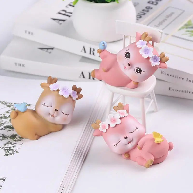 Cartoon Creativity Deerlet Car Ornament Micro Landscape Bonsai Decoration Desktop Creative Trinket Home Accessories Figurines