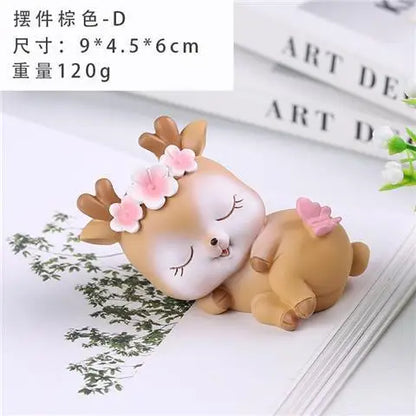 Cartoon Creativity Deerlet Car Ornament Micro Landscape Bonsai Decoration Desktop Creative Trinket Home Accessories Figurines