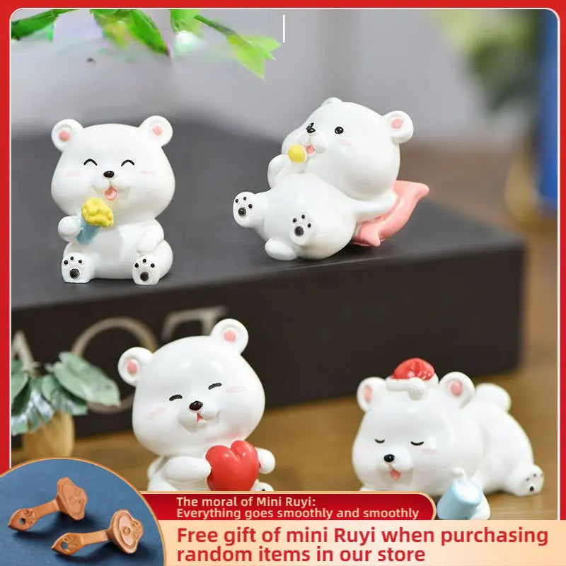 Cartoon Cute Little Bear Car Ornaments Micro Landscape Bonsai Decoration Desktop Creative Trinket Home Accessories Figurines
