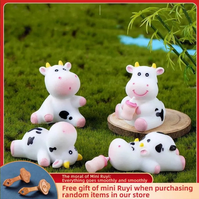 Cartoon Cute Little Cow Car Ornaments Micro Landscape Bonsai Decoration Desktop Creative Trinket Home Accessories Figurines