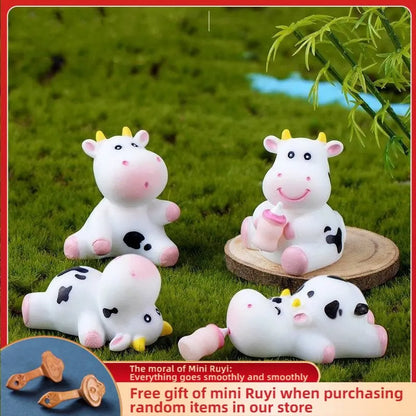 Cartoon Cute Little Cow Car Ornaments Micro Landscape Bonsai Decoration Desktop Creative Trinket Home Accessories Figurines