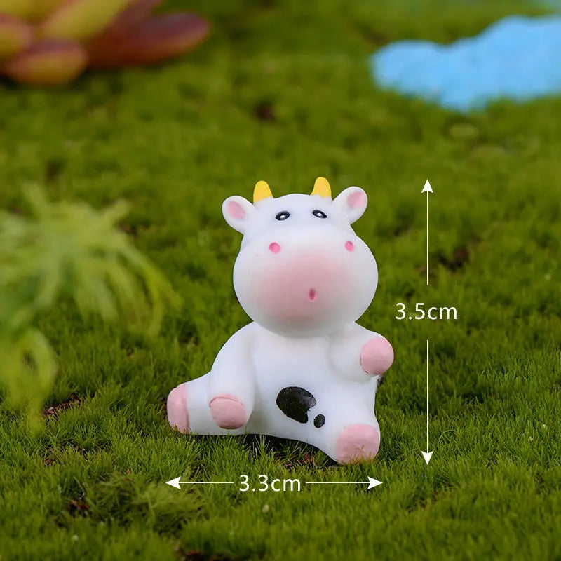 Cartoon Cute Little Cow Car Ornaments Micro Landscape Bonsai Decoration Desktop Creative Trinket Home Accessories Figurines