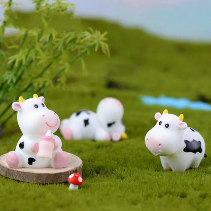 Cartoon Cute Little Cow Car Ornaments Micro Landscape Bonsai Decoration Desktop Creative Trinket Home Accessories Figurines