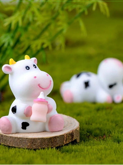 Cartoon Cute Little Cow Car Ornaments Micro Landscape Bonsai Decoration Desktop Creative Trinket Home Accessories Figurines