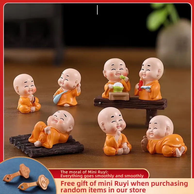 Cartoon Cute Little Monk Car Ornaments Micro Landscape Bonsai Decoration Desktop Creative Trinket Home Accessories Figurines