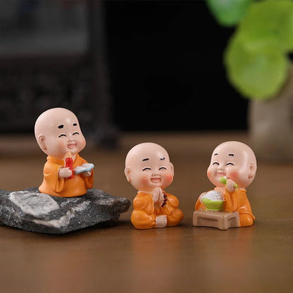Cartoon Cute Little Monk Car Ornaments Micro Landscape Bonsai Decoration Desktop Creative Trinket Home Accessories Figurines