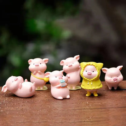 Cartoon Cute Pig Car Ornaments Micro Landscape Bonsai Decoration Desktop Creative Trinket Home Decoration Accessories Figurines
