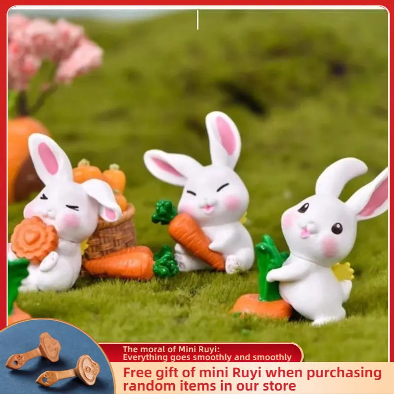 Cartoon Cute Rabbit Car Ornaments Micro Landscape Bonsai Decoration Desktop Creative Trinket Home Accessories Figurines