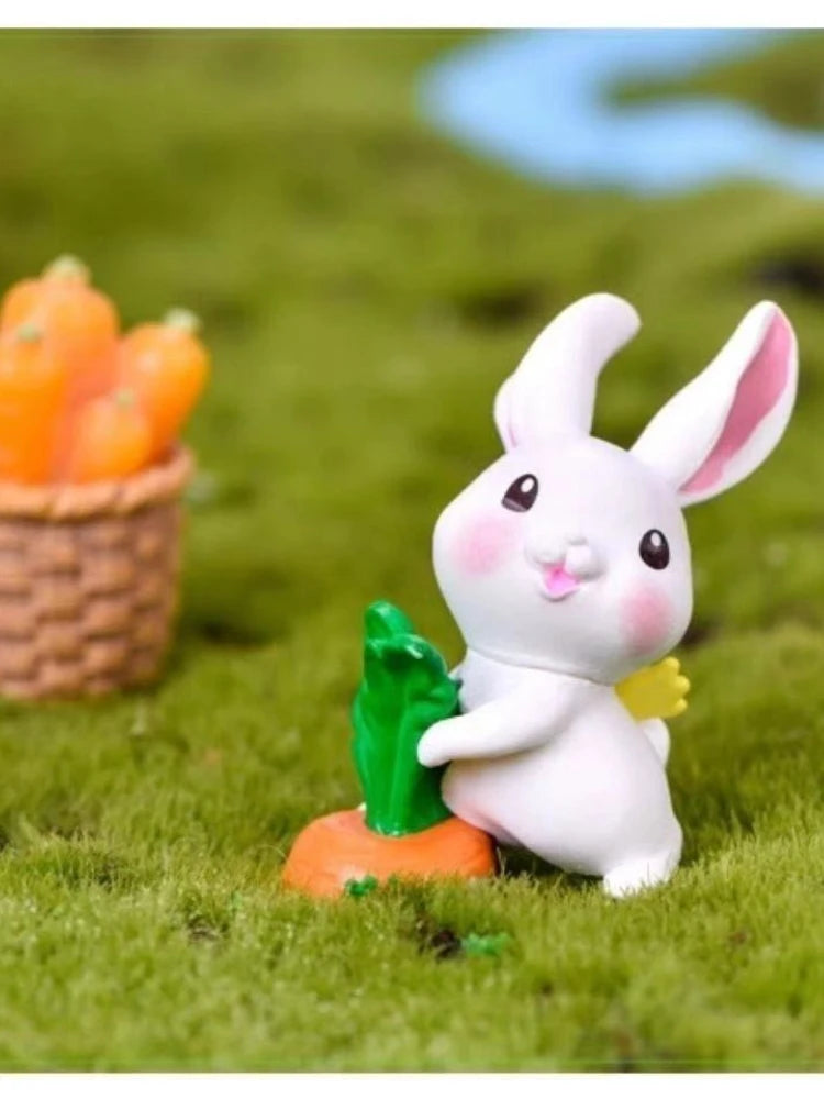 Cartoon Cute Rabbit Car Ornaments Micro Landscape Bonsai Decoration Desktop Creative Trinket Home Accessories Figurines