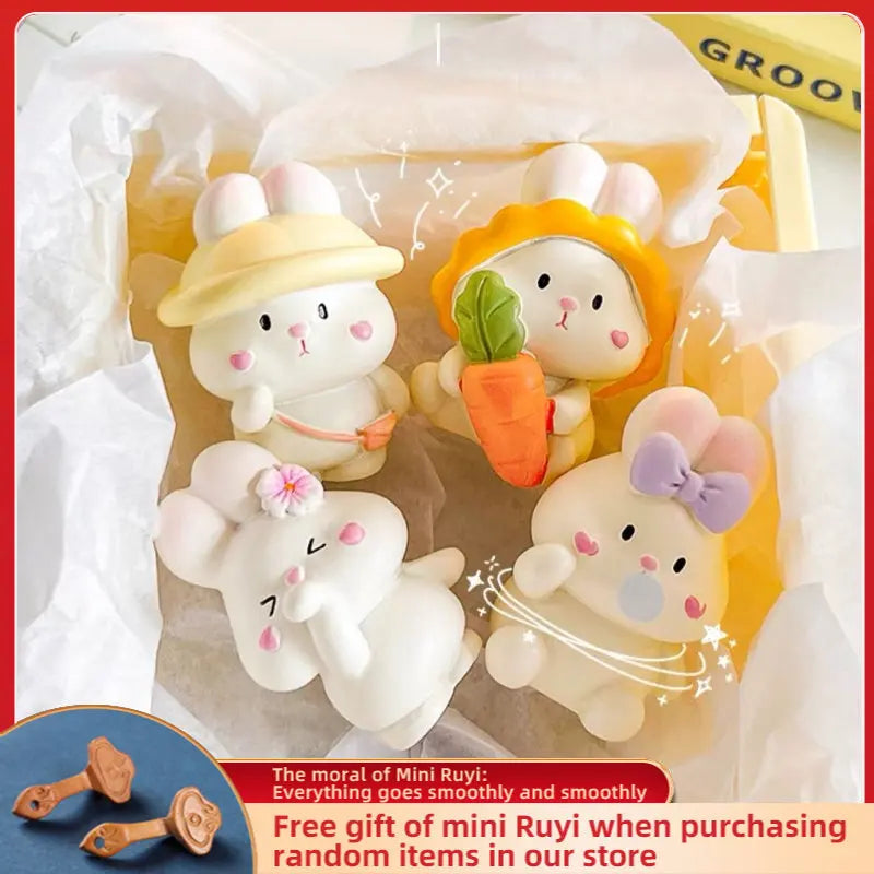 Cartoon Cute Resin Rabbit Car Ornaments Micro Landscape Bonsai Decoration Desktop Creative Trinket Home Accessories Figurines